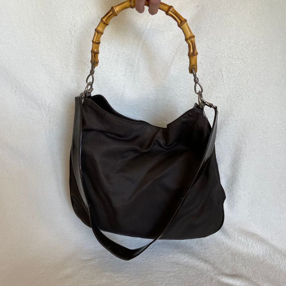 Vintage Gucci Bamboo 2wat Black Nylon Bag - Picture 4 of 5